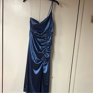 Emerald Sundae Blue Ruched Asymmetrical Sundress